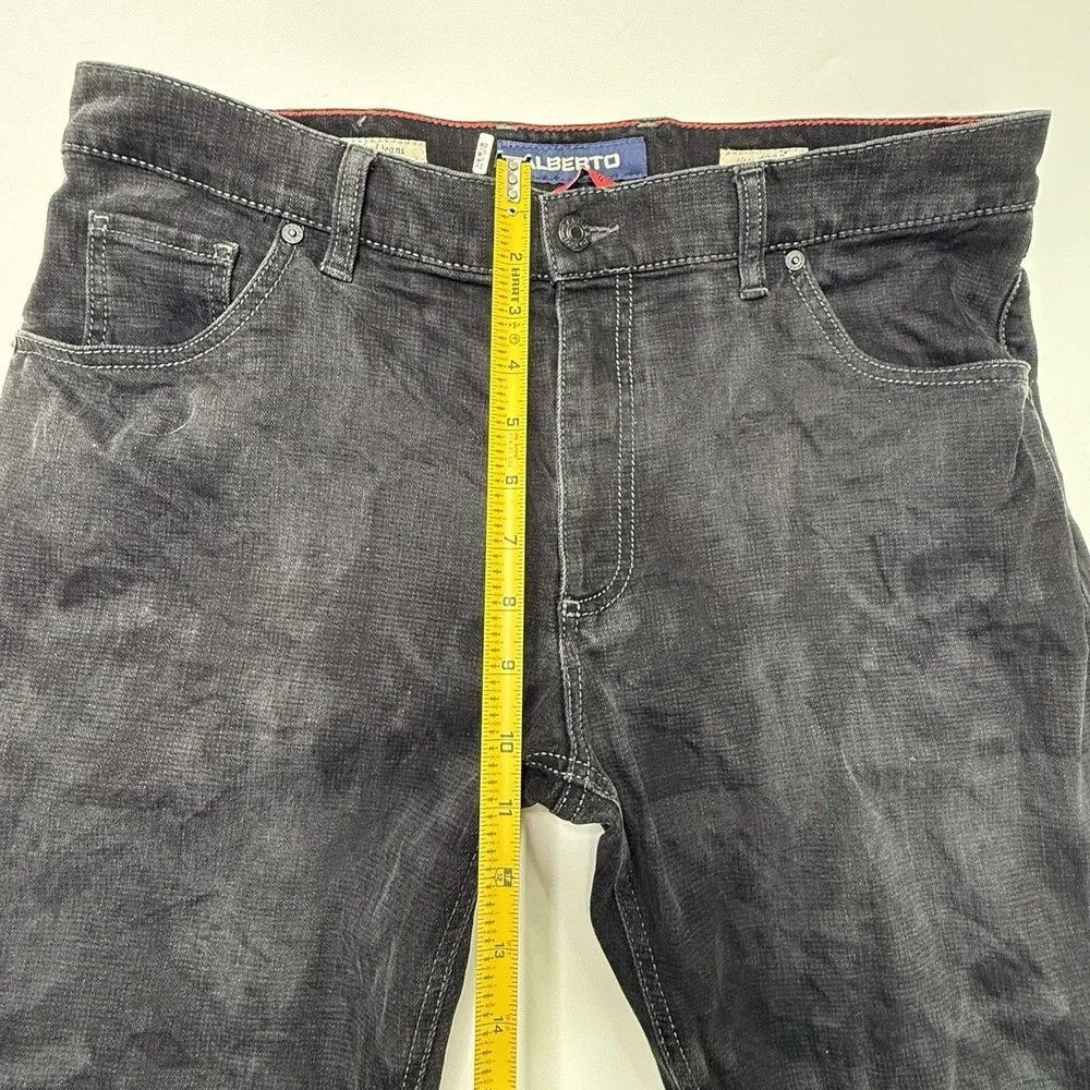 Alberto Men's Brushed Double Black Denim Jeans Modern Fit Straight‎ 36/32 Stone